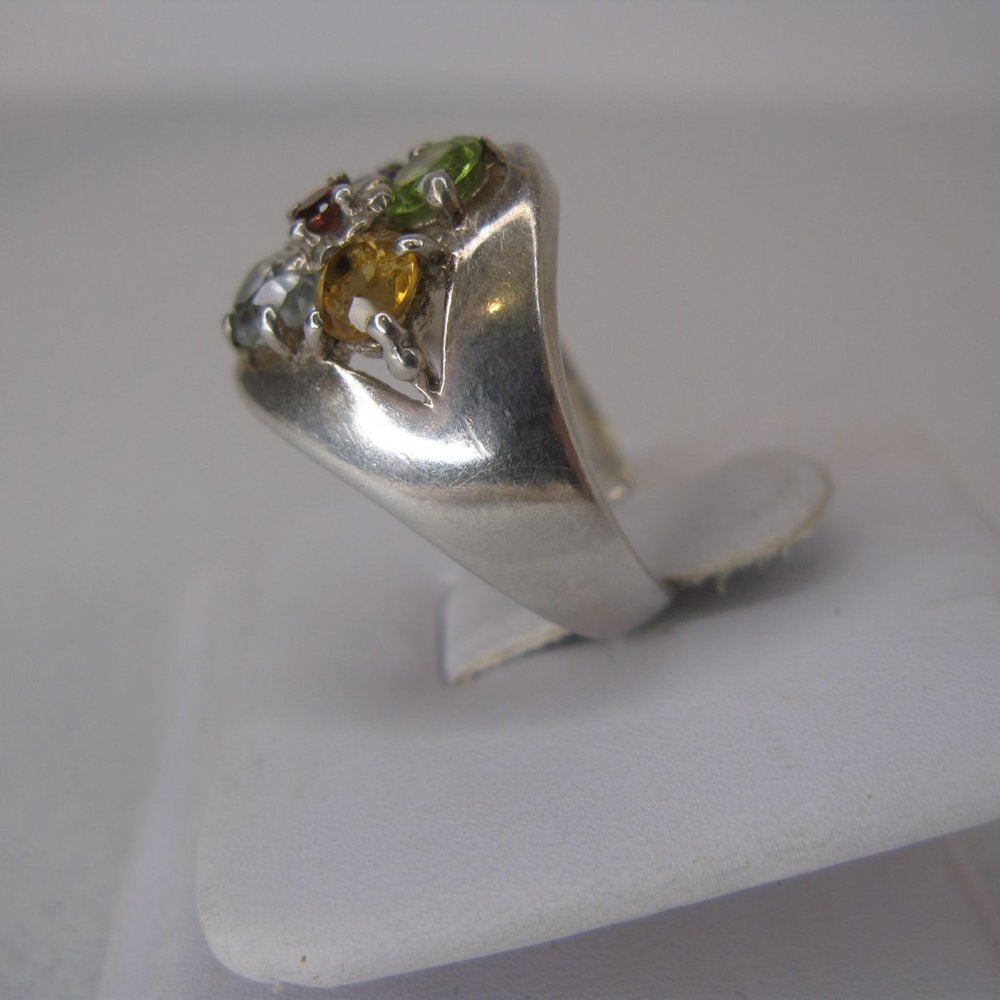 Sterling Silver Multi Color Gemstone Ring Size 7 - Picture 4 of 8